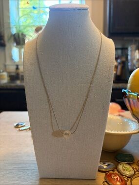 ZAO | Delicate Silver Tone Chain Necklace with Single White Gemstone Pendant